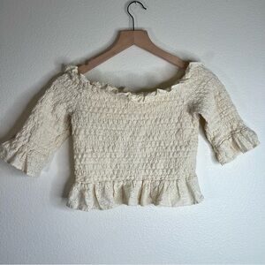 American Eagle Babydoll Crop Top Cream Medium